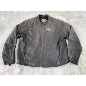 Harley Davidson Embroidered Leather Motorcycle Jacket Distressed Sz XXL